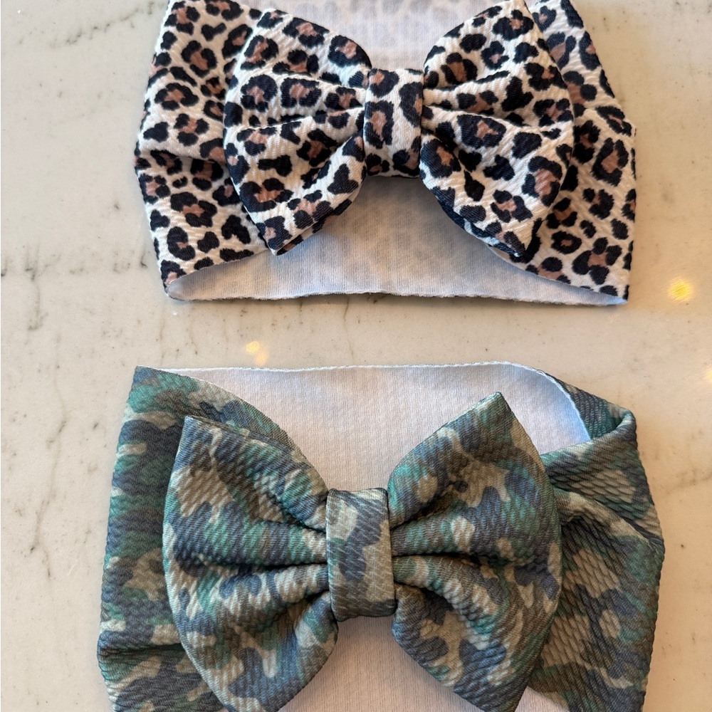 Leopard and Camouflage Bow Headband Set
